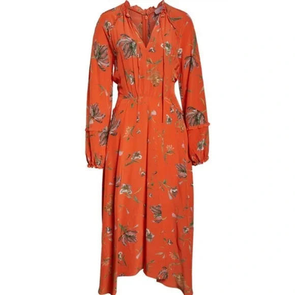 NWT Reiss floral orange midi dress